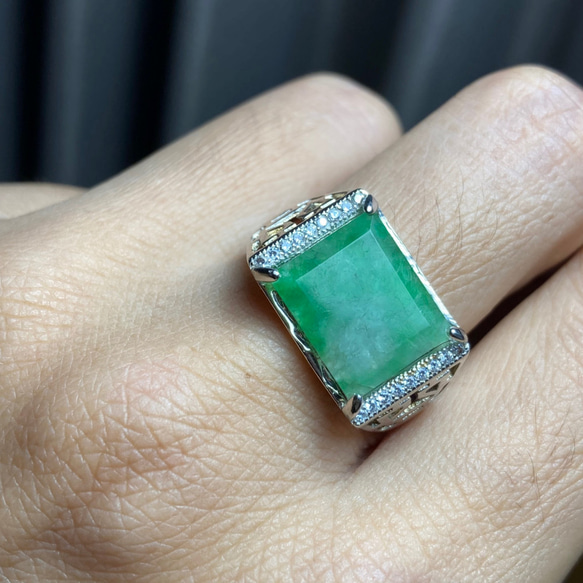A56 特売 シルバー 天然 緑 翡翠 リング 指輪 メンズ フリーサイズ 息子 彼氏 プレゼント 10枚目の画像