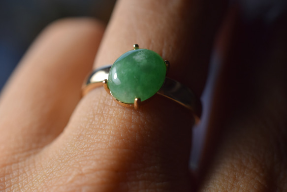 B09 訳あり処分品 天然 白緑 本翡翠 ミャンマー リング 指輪 レディース 母の日 誕生日 フリーサイズ 正月 5枚目の画像