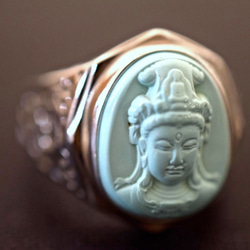 85-13 一点物 本物 天然トルコ石 ターコイズ メンズ リング 指輪 手彫り 仏像 観音 レディース 4枚目の画像
