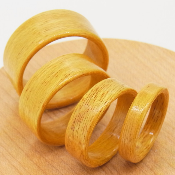 木の指輪 インフィニティ 黄色 【受注生産】イエローハート なめらかな木肌 幅が選べる細くて薄い最もシンプルな木の指輪 6枚目の画像