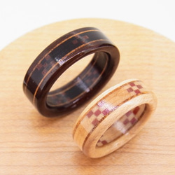 木の指輪 ミンサー織Bタイプ 白ベースの配色【受注生産】「いつも世までも末永く」という意味を持つ沖縄ミンサー織模様 5枚目の画像