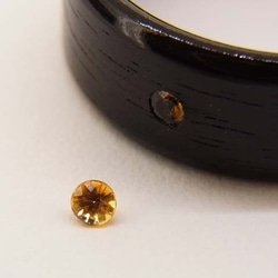 イエローサファイア（9月の誕生石） を入れた木の指輪 【受注生産】黒檀 コクタン 独自の技法で宝石をしっかりと固定します 1枚目の画像