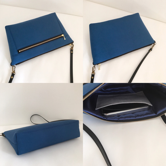 ♦ 長財布と必要な小物がすっぽり収まるショルダー ♦ セルリアンブルー 3枚目の画像