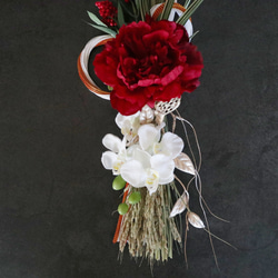 【2022】しめ縄飾り 赤の芍薬と蘭 お正月 ❁ 冬支度 Creema限定 3枚目の画像