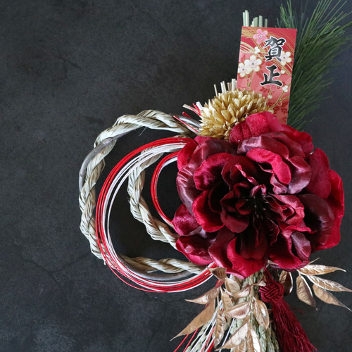 2022】しめ縄飾り 賀正 薔薇 お正月飾り ❁ 冬支度 Creema限定 しめ縄