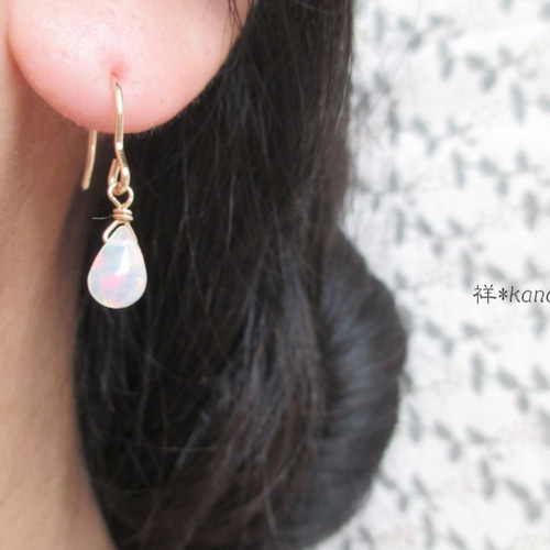 専用◆エチオピアオパール付きフープピアス　640円引き 14kgf*エチオピア産プレシャスオパール プチ ピアス*(5粒