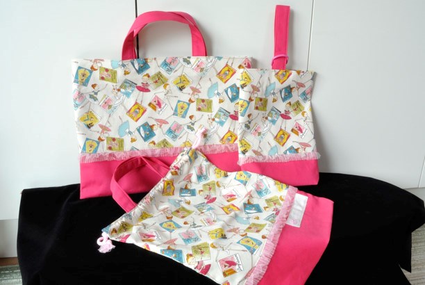 あつまれバレリーナの３点セット（レッスンバッグ・シューズバッグ・体操服入れ・生成り）