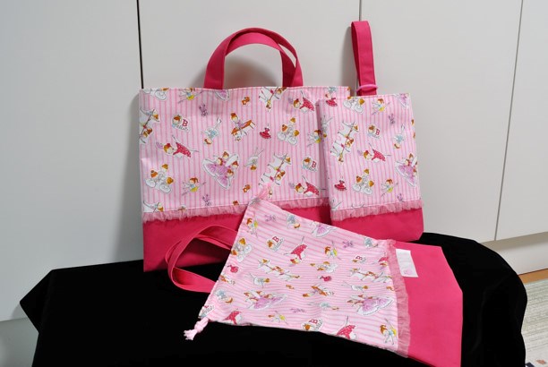 NICE DAY バレリーナの３点セット・ピンク（レッスンバッグ・シューズバッグ・体操服入れ）