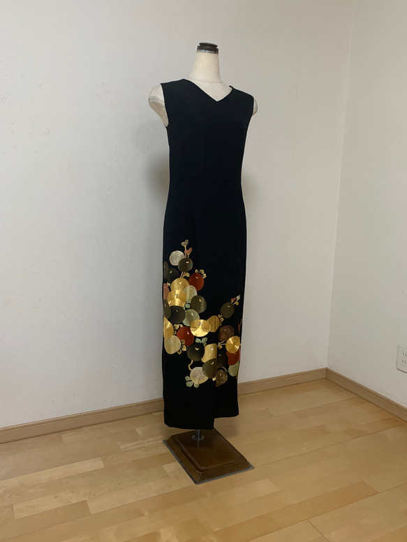 着物リメイク ワンピース 黒留袖ドレス ロング Vネック Aライン 作家物