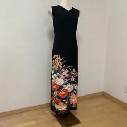 留袖リメイクワンピース❣️着やすい前開き　友禅　作家物 着物リメイク ワンピース 黒留袖 金彩友禅 ドレス 作家物 伝統