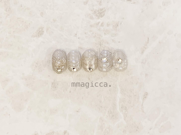 (172)ネイルチップ/上品/おしゃれ/大人/ドレス/和服/ウェディング/ネイルジュエリー/ネイルアクセサリー 2枚目の画像