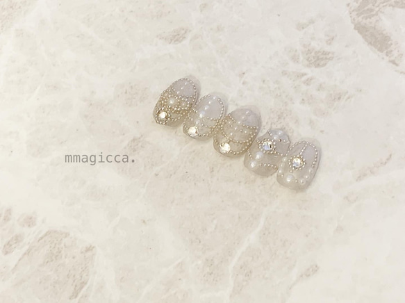 (172)ネイルチップ/上品/おしゃれ/大人/ドレス/和服/ウェディング/ネイルジュエリー/ネイルアクセサリー 4枚目の画像