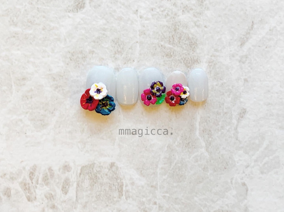 (175)ネイルチップ/お花/上品/おしゃれ/大人/ドレス/和服/春夏秋冬/ネイルアクセサリー 2枚目の画像