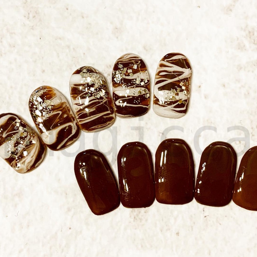 185)ネイルチップ/ニュアンス/マーブル/マーブル/チョコネイル/上品