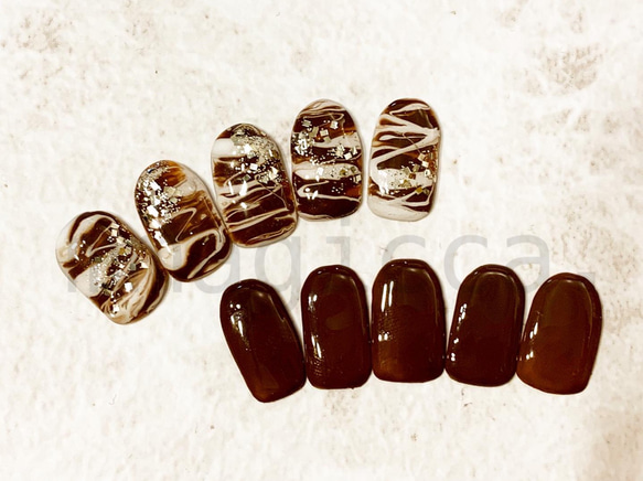 185)ネイルチップ/ニュアンス/マーブル/マーブル/チョコネイル/上品