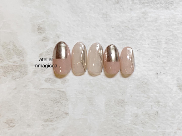(196)ネイルチップ/ニュアンス/ミラー/上品/おしゃれ/大人カジュアル/ドレス/和服/春ネイル/ネイルアクセサリー 1枚目の画像