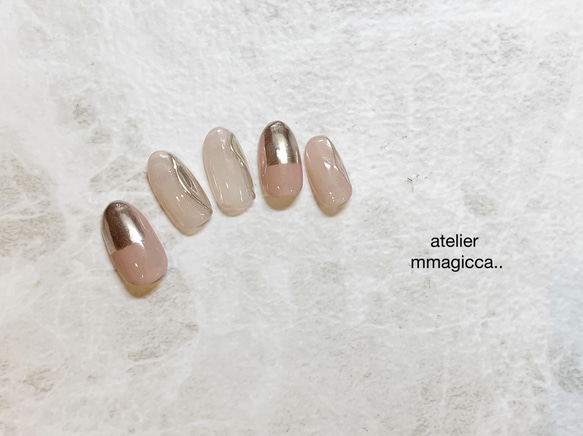 (196)ネイルチップ/ニュアンス/ミラー/上品/おしゃれ/大人カジュアル/ドレス/和服/春ネイル/ネイルアクセサリー 2枚目の画像