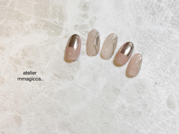 (196)ネイルチップ/ニュアンス/ミラー/上品/おしゃれ/大人カジュアル/ドレス/和服/春ネイル/ネイルアクセサリー 3枚目の画像