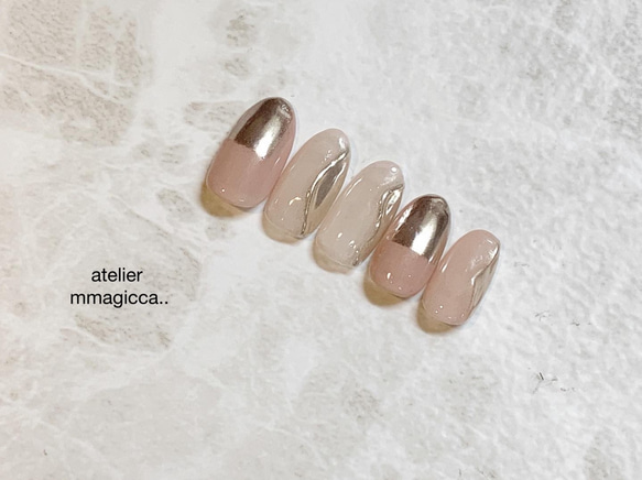 (196)ネイルチップ/ニュアンス/ミラー/上品/おしゃれ/大人カジュアル/ドレス/和服/春ネイル/ネイルアクセサリー 5枚目の画像