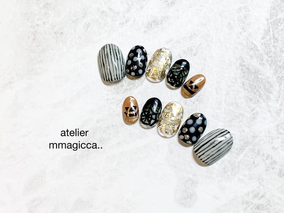 (58) ネイルチップ/大人/可愛い/ハロウィン/上品/金箔/ネイルアクセサリー/秋 6枚目の画像