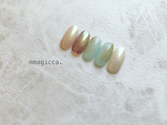 (168)ネイルチップ/ニュアンス/上品/おしゃれ/大人/オーロラ/パール/ミラーネイル /春夏/ネイルアクセサリー 3枚目の画像