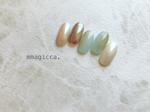 (168)ネイルチップ/ニュアンス/上品/おしゃれ/大人/オーロラ/パール/ミラーネイル /春夏/ネイルアクセサリー 7枚目の画像