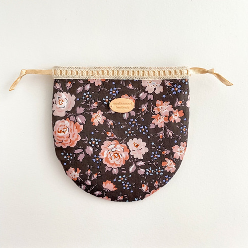 まあるい巾着〈リバティfelicite / フェリシテ〉ココアブラウン 巾着袋