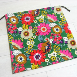 28-69◆SALE！◆ループ選択式＊特大巾着袋◆４５×４５ｃｍ◆北欧調花柄◆お着替え袋＊体操着袋に♪グリーン*緑 2枚目の画像