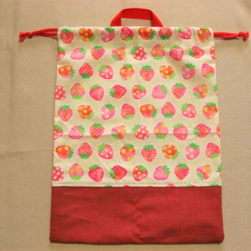 お着替え袋 体操着袋 いちご イチゴ 苺 ピンク ホワイト x64◇送料無料