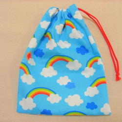 5-2◆ＳＡＬＥ！◆巾着袋◆２４×１８ｃｍ◆青空×レインボー＊虹◆給食袋，小物入れ＊ランチマット袋に♪ 1枚目の画像