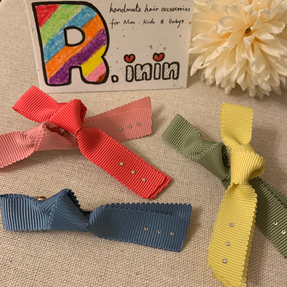 リボンandスワロフスキー 5色展開 ヘアクリップ・バナナクリップ