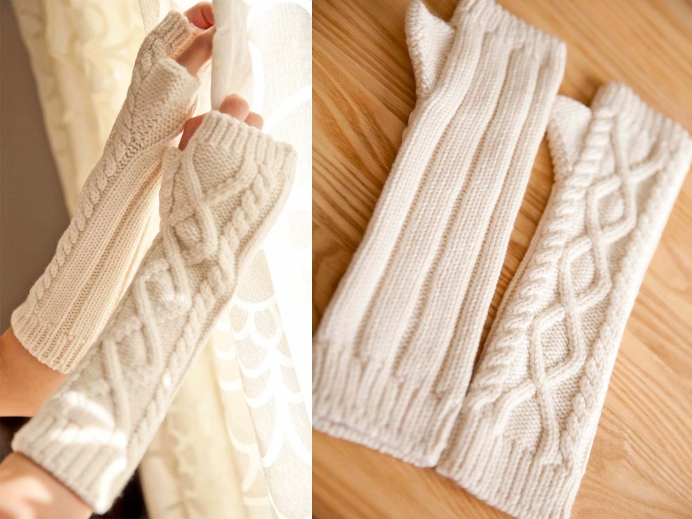 （再々販）あたたかい・手編みロング手袋・指なしミトン＊ミルキーホワイト＊クリスマスプレゼント　Xmas