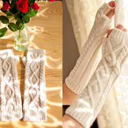 あたたかい・手編みロング手袋・指なしミトン＊ベージュ＊クリスマスプレゼント　Xmas 1枚目の画像