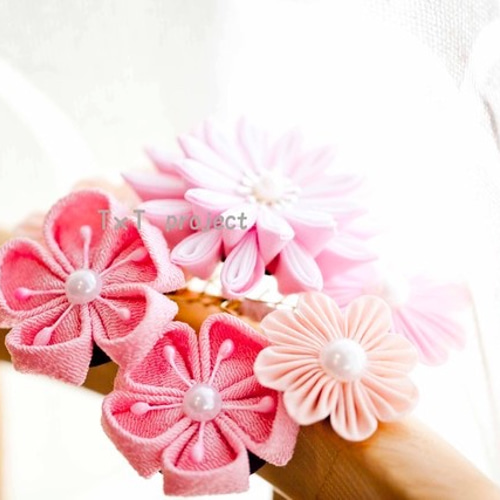 つまみ細工❁かんざし簪・櫛髪飾り /梅/桜2点セットオレンジ