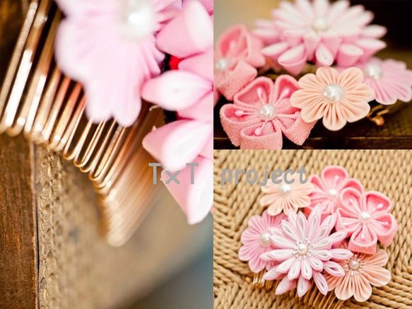 つまみ細工〉かんざし簪/櫛髪飾り/梅/桜 ピンク☆日本髪和装花火卒業式