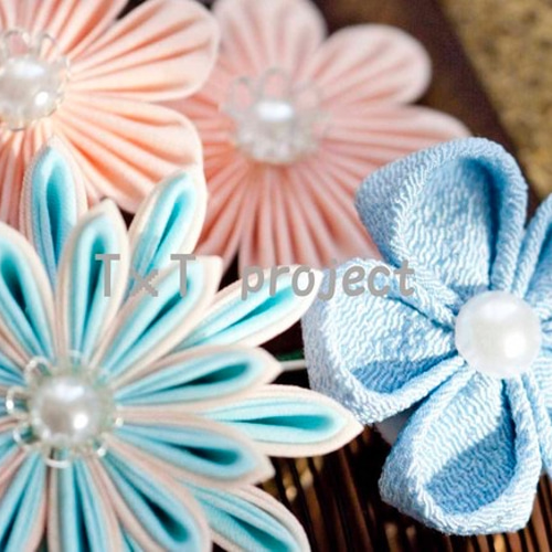 つまみ細工〉かんざし簪/櫛髪飾り/梅/桜 水色☆日本髪和装花火卒業式