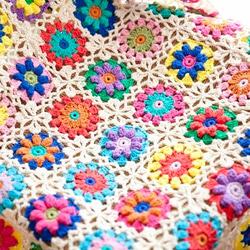 かぎ針編み お花 モチーフ編み　膝掛け❁ ポップコーン②❁手作り/編み物/鍵編　ソファーカバー 　ブランケット 1枚目の画像