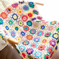かぎ針編み お花 モチーフ編み　膝掛け❁ ポップコーン②❁手作り/編み物/鍵編　ソファーカバー 　ブランケット 2枚目の画像