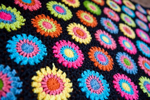 ハンドメイド 手編み かぎ針編み お花モチーフ ブランケット