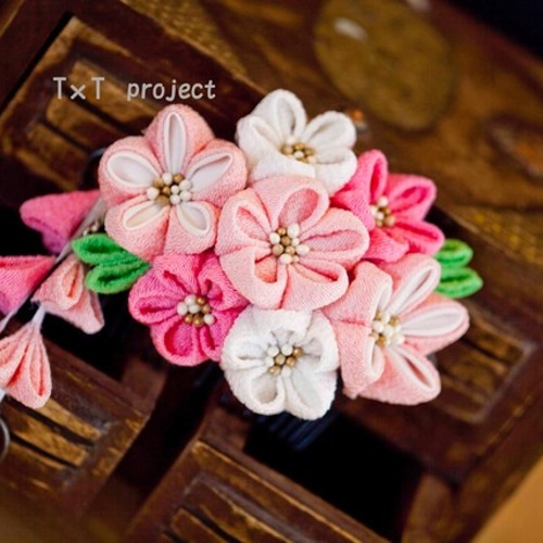 つまみ細工〉ハンドメイドかんざし簪/櫛髪飾り/梅桜☆桃☆日本髪和装 