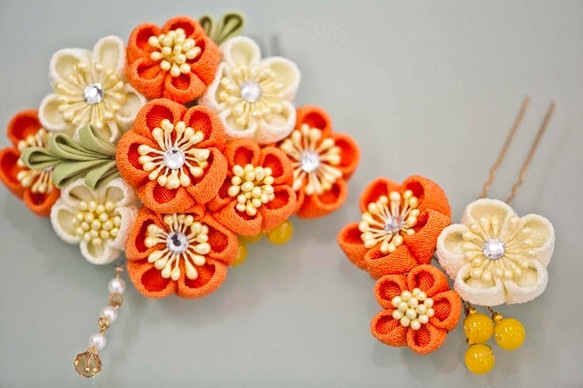 つまみ細工 梅の櫛かんざしセット 着物 成人式 振袖 日本髪 簪 髪飾り