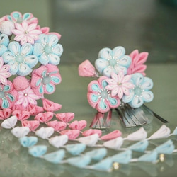 つまみ細工❁ハンドメイドかんざし髪飾り ♡恋は淡いピンク