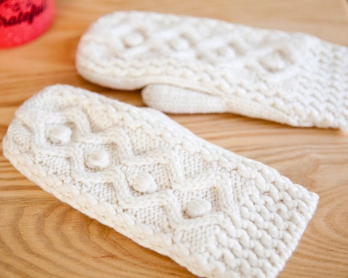 【美品】NKNIT ホワイト ミトン 手袋 Creema限定』（再販）あたたかい・手編みウール手袋・ミトン＊ミルキー