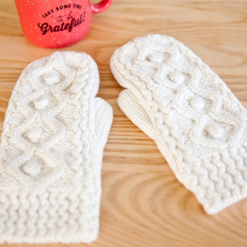 Creema限定』（再販）あたたかい・手編みウール手袋・ミトン＊ミルキー