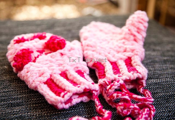 手編み手袋 ♥ パンダ ♥ ピンク 2枚目の画像
