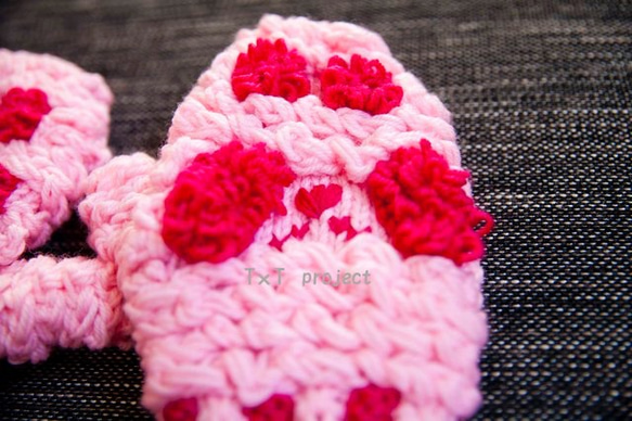 手編み手袋 ♥ パンダ ♥ ピンク 4枚目の画像