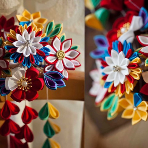 つまみ細工〉かんざし/櫛髪飾り/剣花☆原色☆日本髪和装花火卒業式結婚