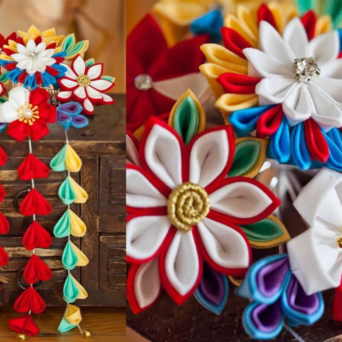 つまみ細工〉かんざし/櫛髪飾り/剣花☆原色☆日本髪和装花火卒業式結婚