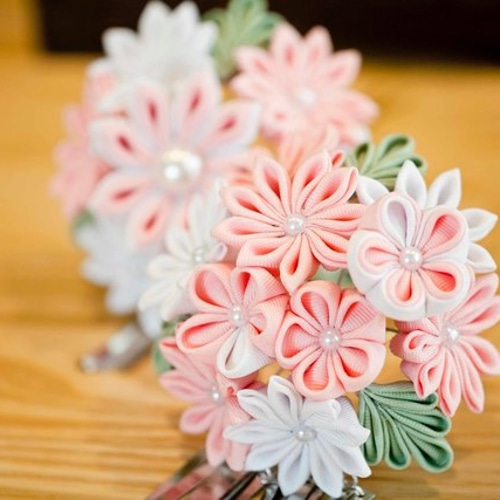 つまみ細工❁かんざし簪 髪飾り 薄桜 菊/桜 剣花2点セット