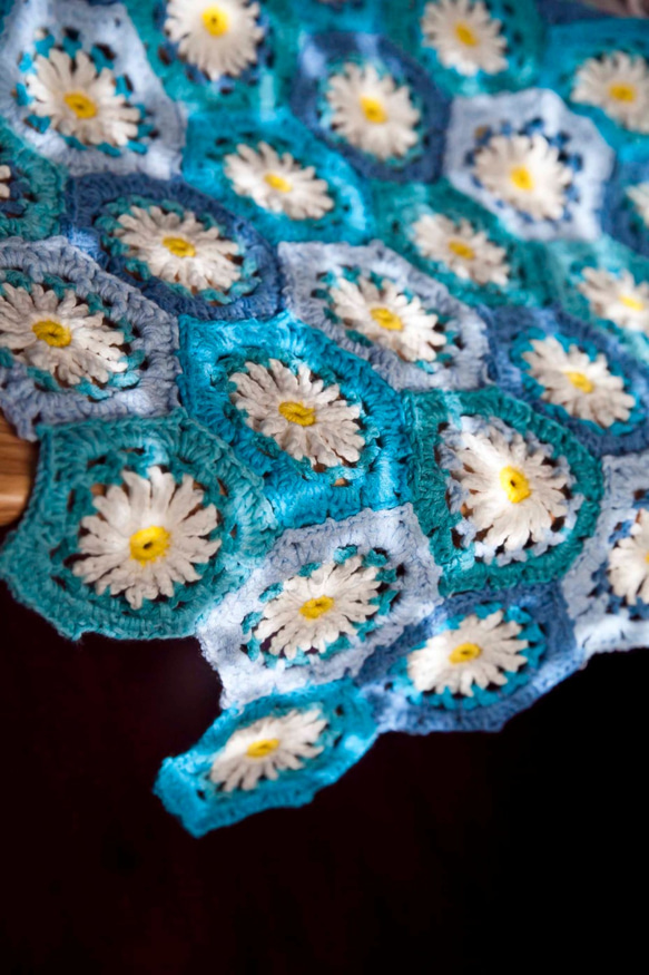 かぎ針編み チェック モチーフ編み❁青空のメモリー❁手作り/編み物/鍵